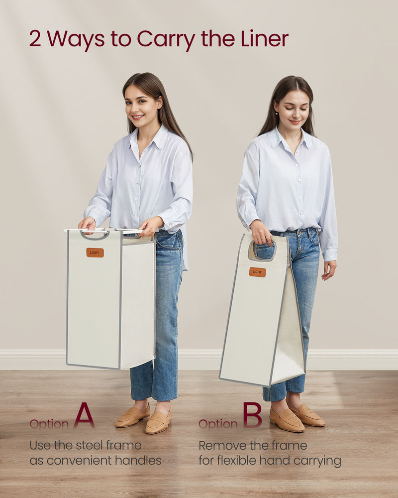 150L Laundry Hamper with 4 Sorting Compartments in Dove Grey and Cream White by Vasagle