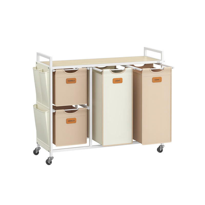 4 Bag Laundry Hamper in Beige Camel Brown and Cream with Removable Bags by Vasagle