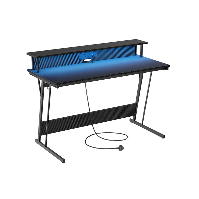 Gaming Desk with LED Lights Built In Power Outlets and Large 135 cm Surface by Vasagle