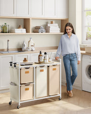 4 Bag Laundry Hamper in Beige Camel Brown and Cream with Removable Bags by Vasagle