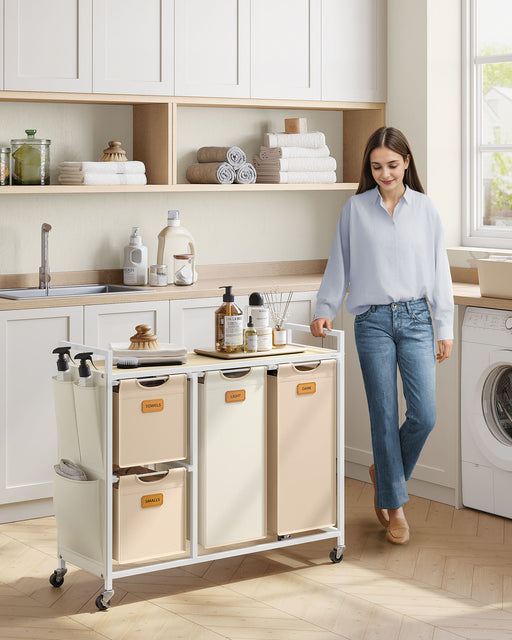 4 Bag Laundry Hamper in Beige Camel Brown and Cream with Removable Bags by Vasagle