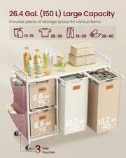 4 Bag Laundry Hamper in Beige Camel Brown and Cream with Removable Bags by Vasagle