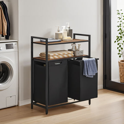 Laundry Sorter with 2 Removable Bags and 2 Storage Shelves for Bathroom or Bedroom by Vasagle