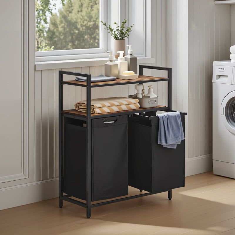 Laundry Sorter with 2 Removable Bags and 2 Storage Shelves for Bathroom or Bedroom by Vasagle