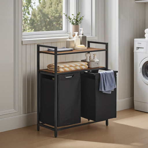 Laundry Sorter with 2 Removable Bags and 2 Storage Shelves for Bathroom or Bedroom by Vasagle