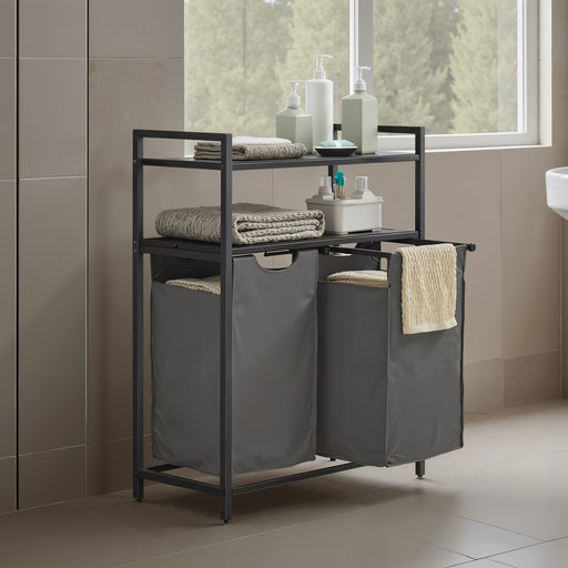 Laundry Sorter with 2 Removable Bags and Storage Shelves for Bathroom or Bedroom by Vasagle
