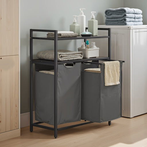 Laundry Sorter with 2 Removable Bags and Storage Shelves for Bathroom or Bedroom by Vasagle