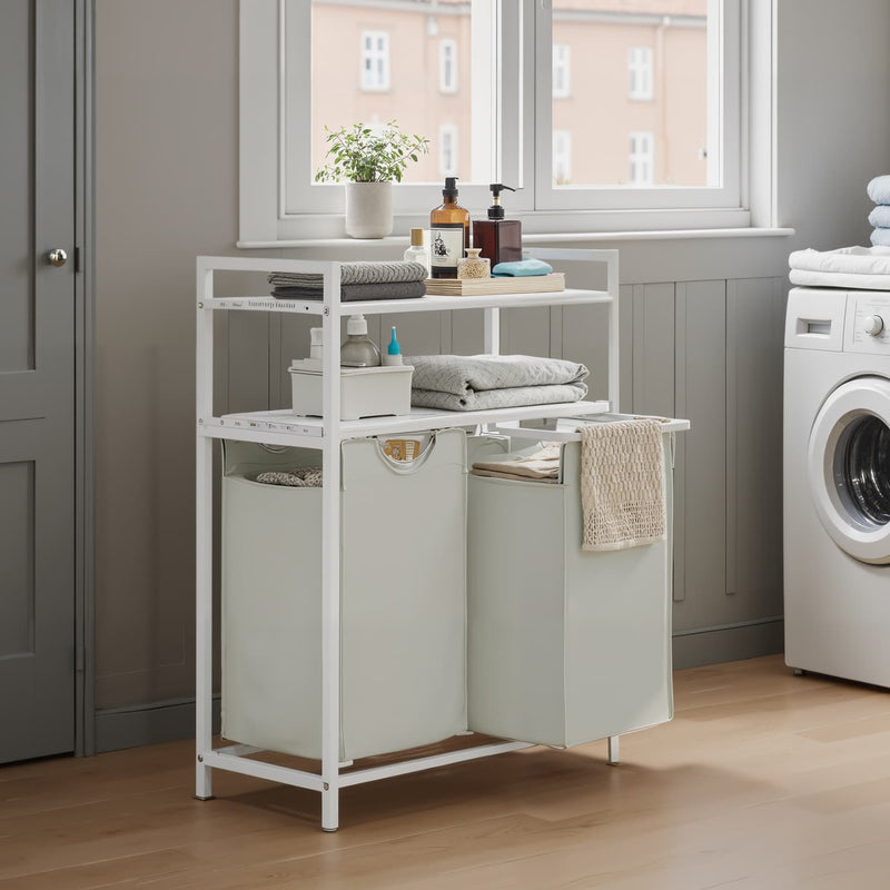 Laundry Hamper with 2 Pull Out Bags and Storage Shelves for Bathroom or Bedroom by Vasagle