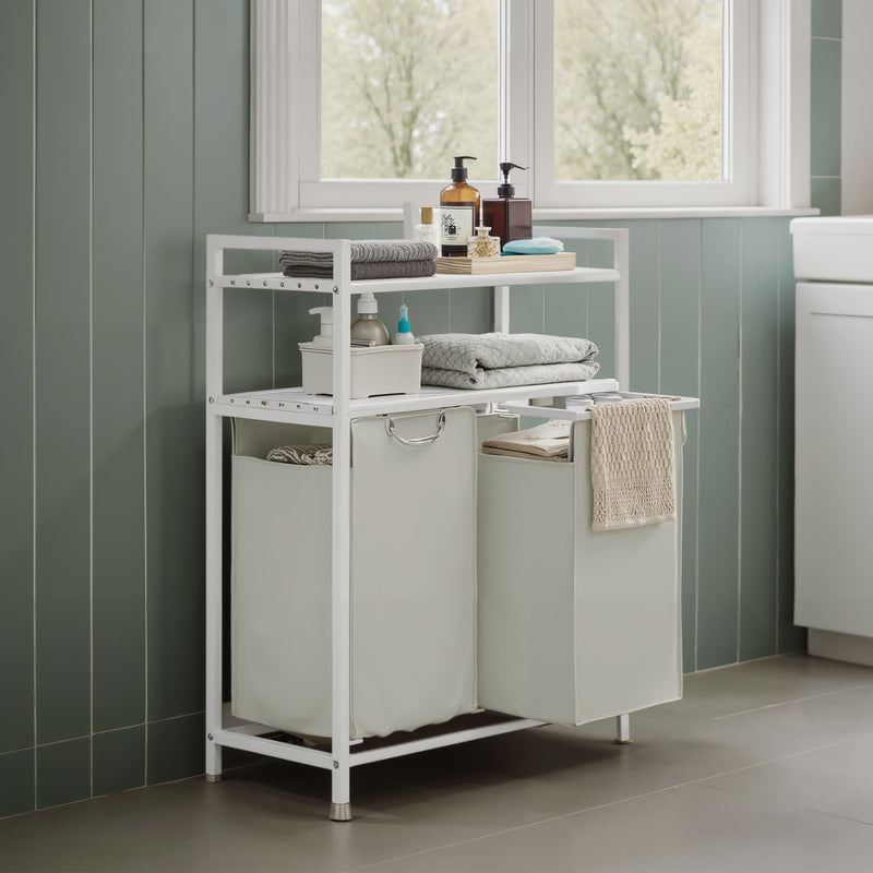 Laundry Hamper with 2 Pull Out Bags and Storage Shelves for Bathroom or Bedroom by Vasagle