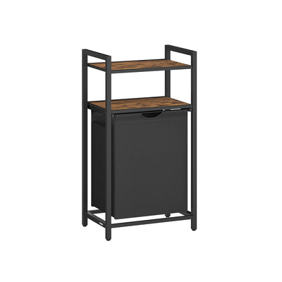 Rustic Brown and Black Laundry Basket 65L with Handles and Sturdy Frame by Vasagle