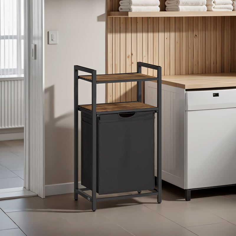 Laundry Hamper with Pull Out Bag and Storage Shelves 65L Capacity for Laundry Room by Vasagle