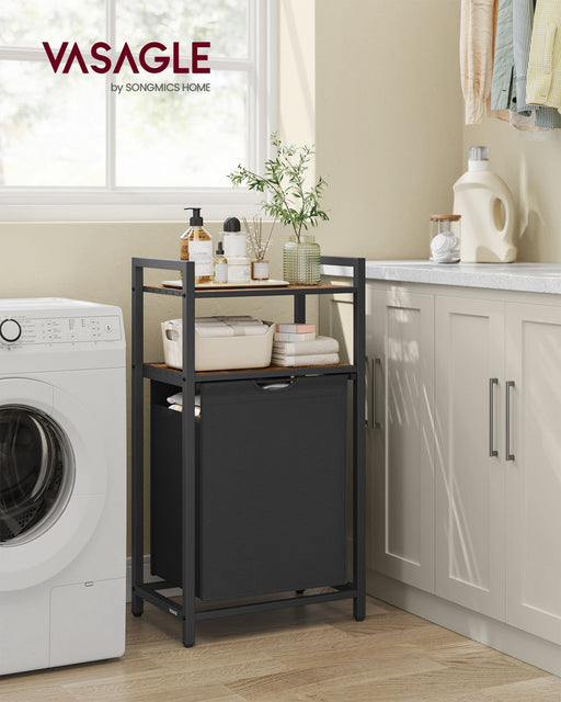 Rustic Brown and Black Laundry Basket 65L with Handles and Sturdy Frame by Vasagle