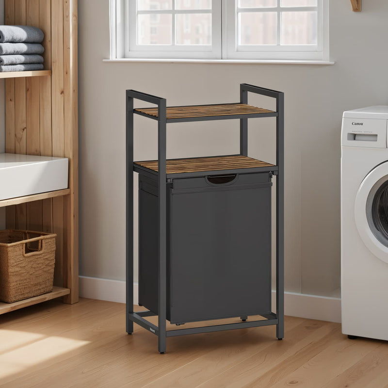 Laundry Hamper with Pull Out Bag and Storage Shelves 65L Capacity for Laundry Room by Vasagle