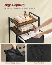 Rustic Brown and Black Laundry Basket 65L with Handles and Sturdy Frame by Vasagle