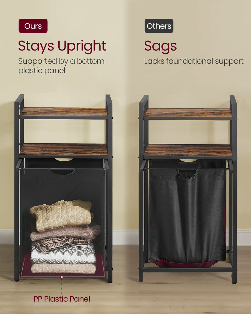 Rustic Brown and Black Laundry Basket 65L with Handles and Sturdy Frame by Vasagle