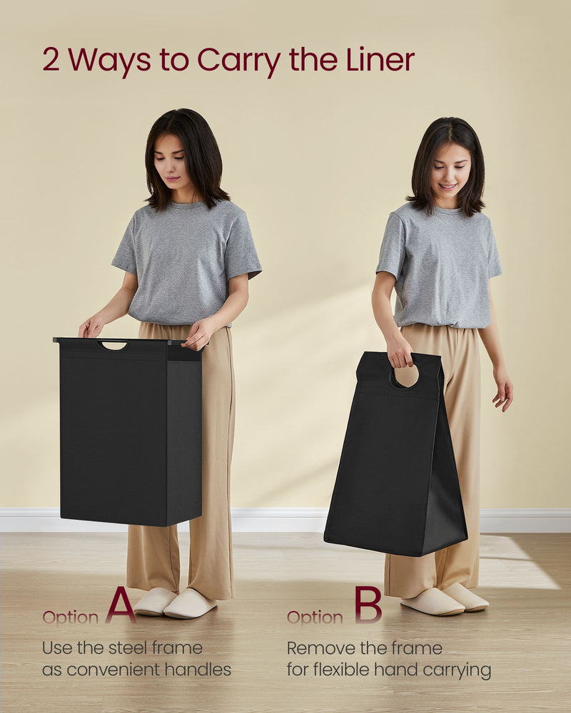 Rustic Brown and Black Laundry Basket 65L with Handles and Sturdy Frame by Vasagle