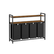 Laundry Sorter with 4 Removable Bags Rustic Brown and Black Rolling Hamper by Vasagle