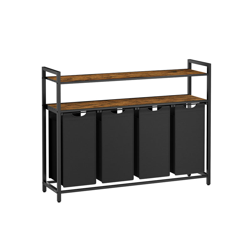 Laundry Sorter with 4 Removable Bags Rustic Brown and Black Rolling Hamper by Vasagle