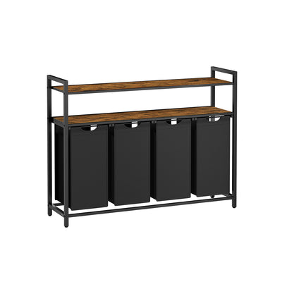 Laundry Sorter with 4 Removable Bags Rustic Brown and Black Rolling Hamper by Vasagle