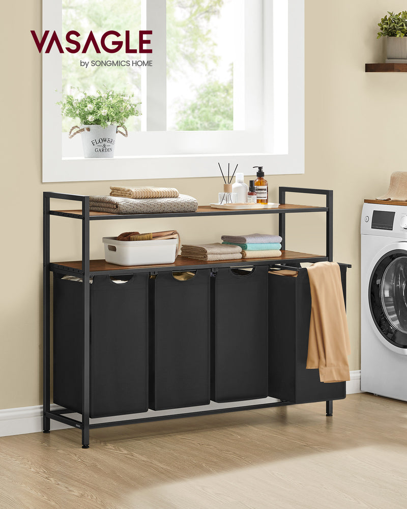 Laundry Sorter with 4 Removable Bags Rustic Brown and Black Rolling Hamper by Vasagle