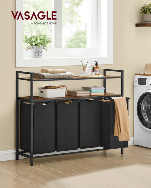 Laundry Sorter with 4 Removable Bags Rustic Brown and Black Rolling Hamper by Vasagle