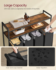 Laundry Sorter with 4 Removable Bags Rustic Brown and Black Rolling Hamper by Vasagle