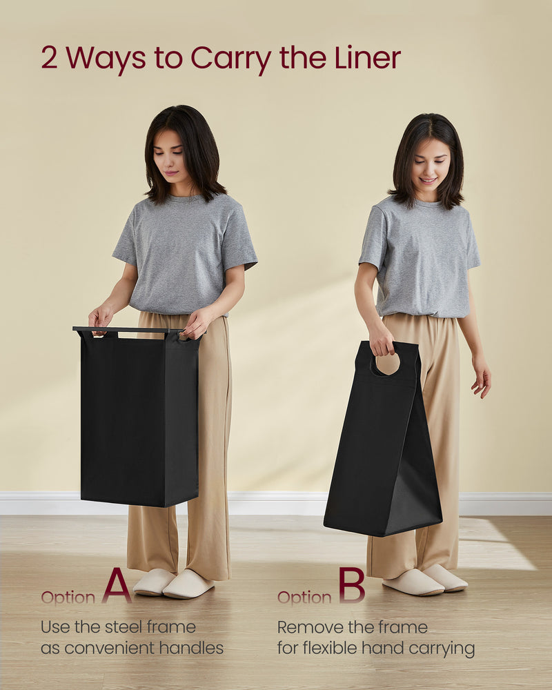 Laundry Sorter with 4 Removable Bags Rustic Brown and Black Rolling Hamper by Vasagle