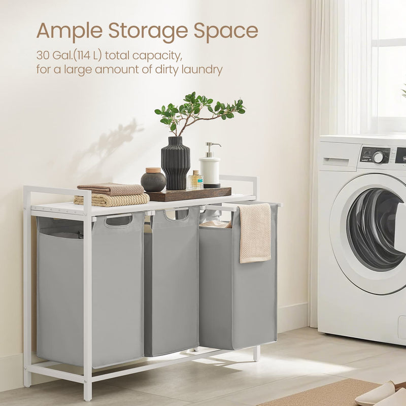 3 Compartment Laundry Hamper with Removable Pull Out Liners for Easy Sorting by Vasagle