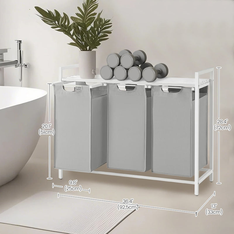 3 Compartment Laundry Hamper with Removable Pull Out Liners for Easy Sorting by Vasagle