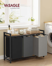 3 Compartment Laundry Hamper with Removable Liners in Black Grey and White by Vasagle