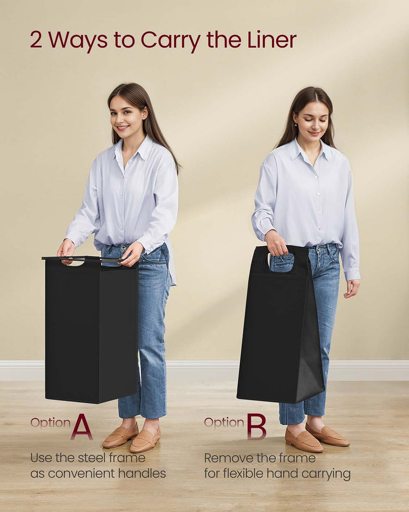 3 Compartment Laundry Hamper with Removable Liners in Black Grey and White by Vasagle