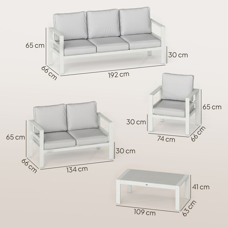 Modular Garden Furniture Set with Deep Cushions for All Weather Relaxing, White & Light Grey