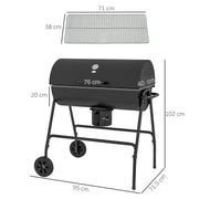 Steel Barrel Charcoal BBQ Grill with Ash Catcher and Warming Rack for Garden Cooking