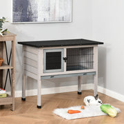 Elevated Wooden Guinea Pig Hutch with Removable Tray and Weatherproof Roof Outdoor Grey AOSOM