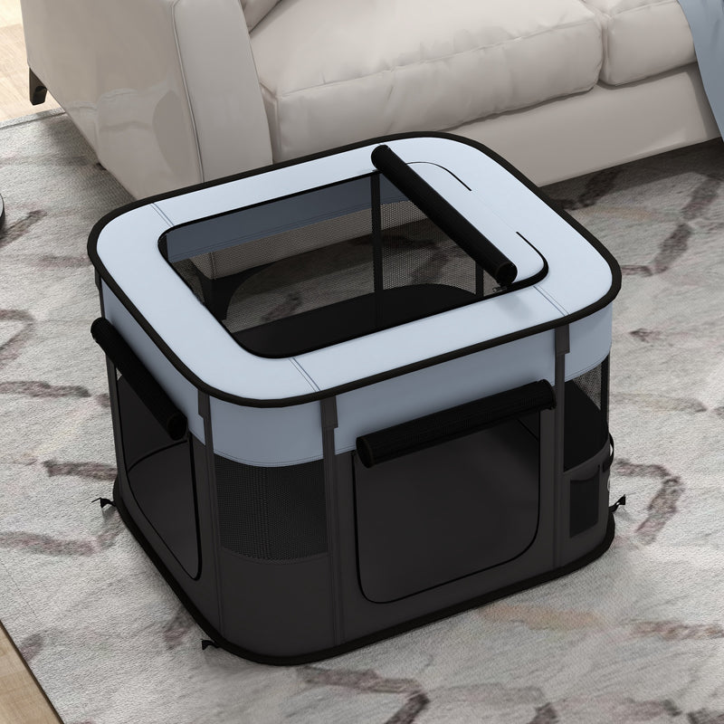 Foldable Dog Playpen with Ground Stakes and Storage Bag for Indoor and Outdoor Use Grey