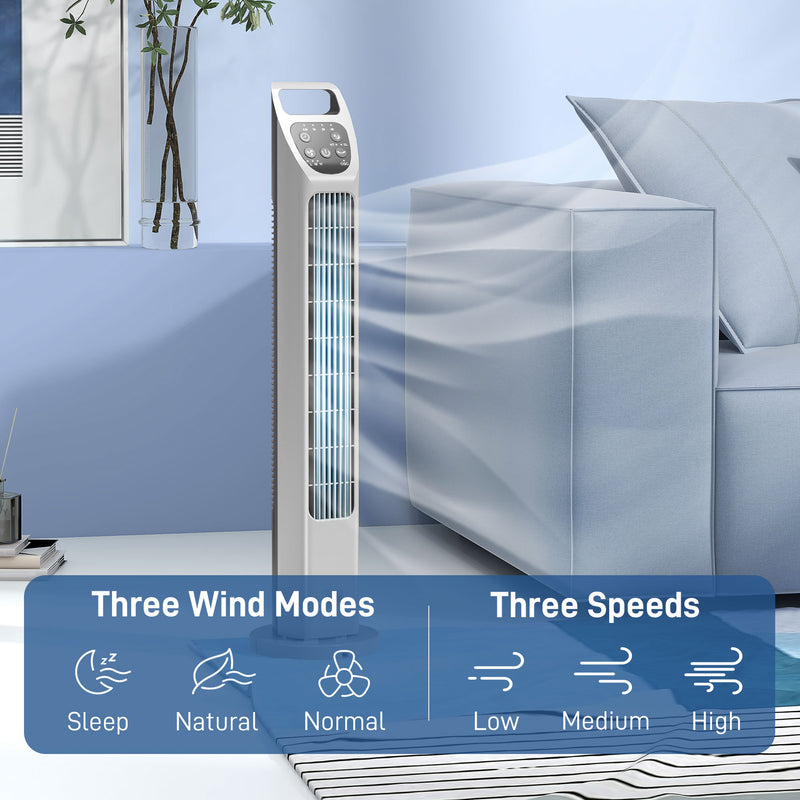 31 Inch Oscillating Tower Fan with Remote and Timer for Home or Office Use, Silver