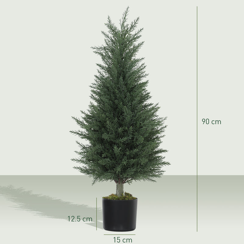 Set of 2 Artificial Cypress Trees 90cm UV Resistant with Pots for Indoor Outdoor Decor