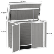 Grey Garden Storage Shed for Two Wheelie Bins Lockable Double Doors with Openable Lid by Outsunny