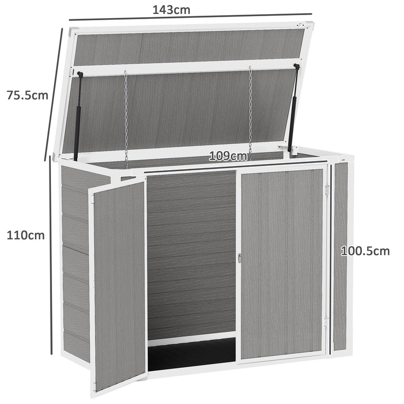 Grey Garden Storage Shed for Two Wheelie Bins Lockable Double Doors with Openable Lid by Outsunny