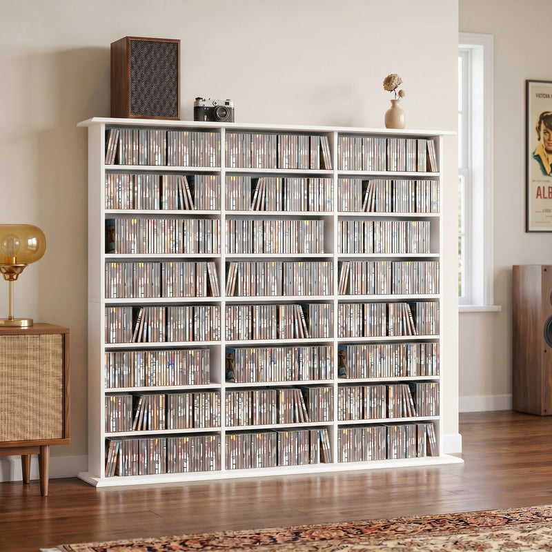 Media Storage Unit with Adjustable Shelves for CDs and DVDs Slim Space Saving