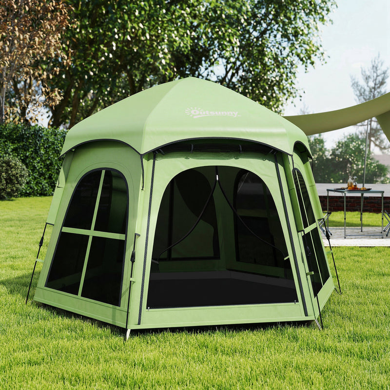 Pop Up Family Tent for Quick Camping Shelter with Blackout Lining and UV Protection Green