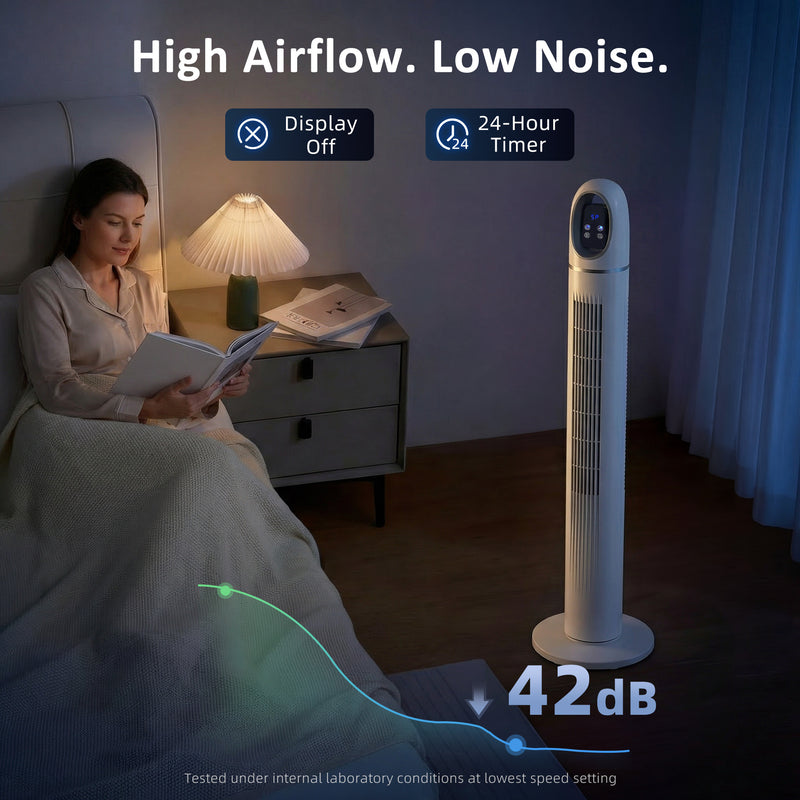 Tower Fan with Quiet Sleep Mode and Remote Control for Bedroom or Living Room White