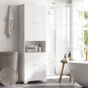 Tall White Freestanding Bathroom Floor Cabinet With Shutter Doors And 3 Storage Shelves