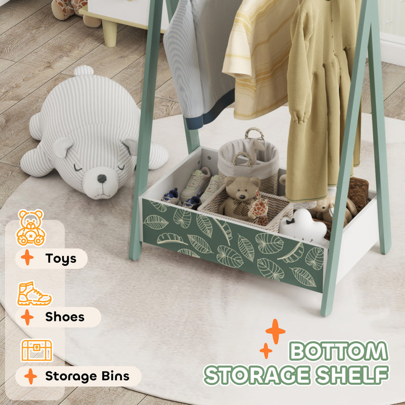Kids Clothes Rail with Shelf and Hangers for Bedroom Storage Ages 3 to 6 Green AOSOM