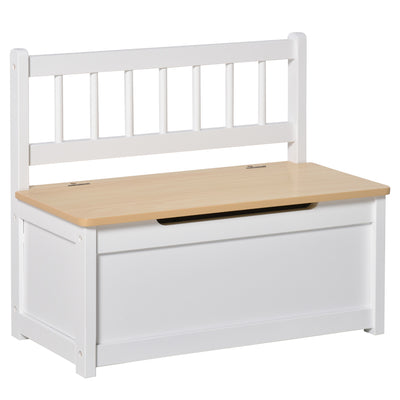 Wooden Toy Storage Bench with Safety Lid Doubles as Seat and Organiser, White
