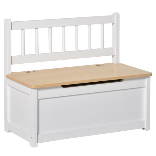 Wooden Toy Storage Bench with Safety Lid Doubles as Seat and Organiser, White