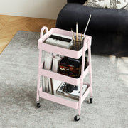Pink Three Tier Rolling Storage Trolley with Wheels for Home or Office Use