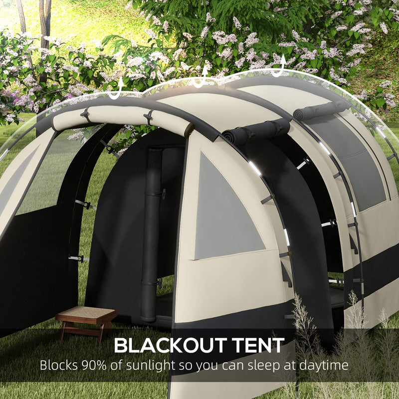 Outsunny Camping Tent, 4-5 Man Blackout Tent with Bedroom and Living Room, Portable with Bag, for Fishing Hiking Festival, Khaki