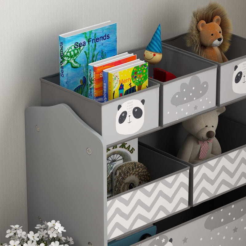 Grey Kids Toy Storage Unit with Six Fabric Bins for Bedrooms and Playrooms by ZONEKIZ