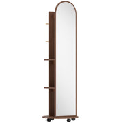 Full Length Mirror with Shelves and Hooks for Bedroom Storage on Wheels Brown Wood Effect Homcom
